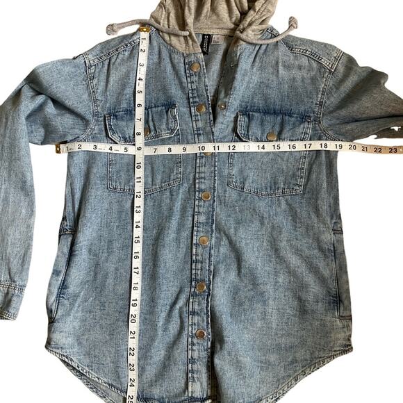 H&M Light Blue Denim Utility Jacket with Grey Hood XXS - Picture 6 of 9